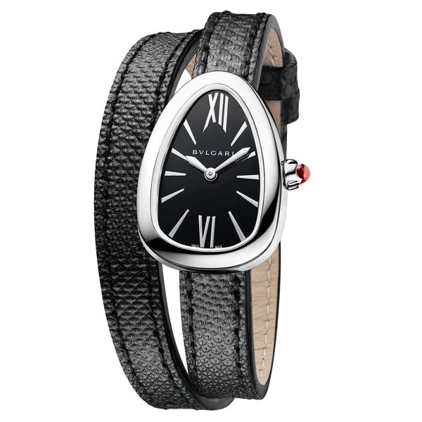 Bulgari Serpenti quartz watch black dial black leather strap 27 mm 102782