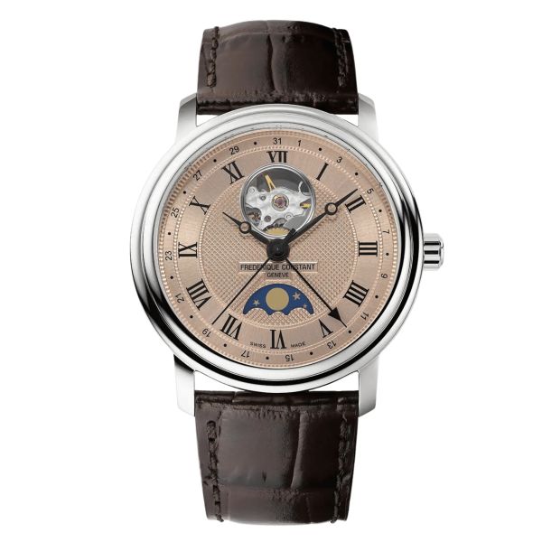 Frédérique Constant Classics Heart Beat Moonphase Date automatic salmon dial leather strap 40 mm