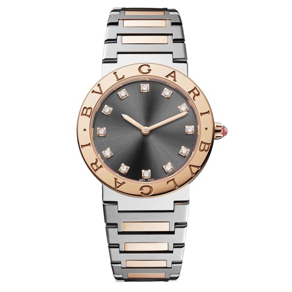 Bulgari Bvlgari Bvlgari quartz diamond index grey dial steel and rose gold bracelet 33 mm 103067