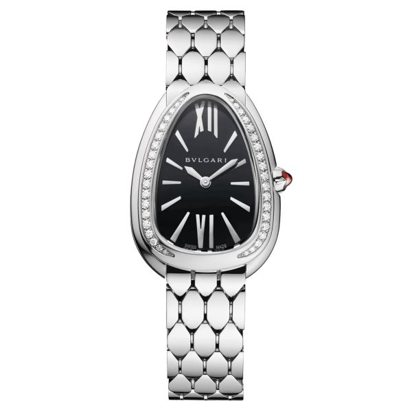 Bulgari Serpenti Seduttori quartz watch bezel set black dial steel bracelet 33 mm 103449