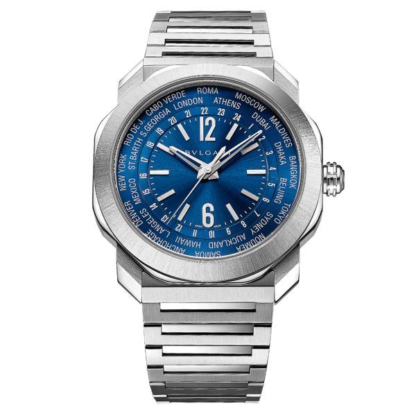 Bulgari Octo Roma WorldTimer automatic watch blue dial stainless steel bracelet 41 mm 103481