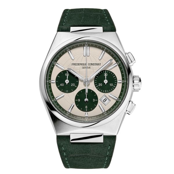 Frédérique Constant Highlife Chronograph Automatic opaline green dial leather strap 41 mm