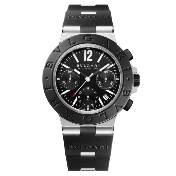 Bulgari Bvlgari Aluminium Automatic Chronograph watch black dial black rubber strap 41 mm 103868