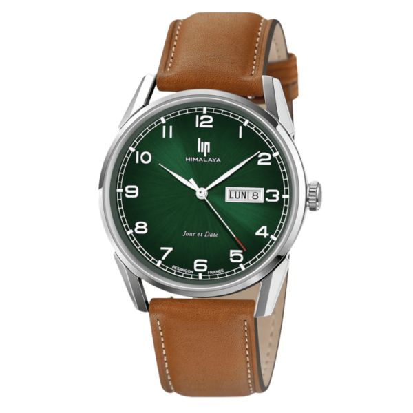 Lip Himalaya Day-Date quartz green dial leather strap 40 mm