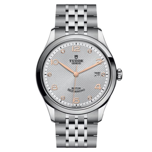 Tudor 1926 automatic watch diamond hour markers rose gold hands silver dial steel bracelet 39 mm