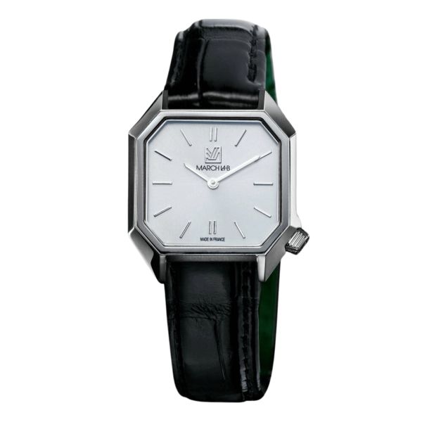 Montre March LA.B Dandy Mansart Electrique Steelcadran blanc bracelet cuir alligator 30 mm