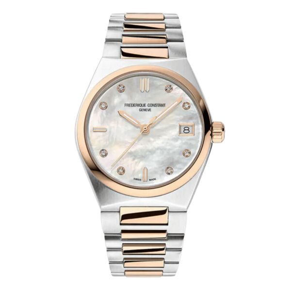 Montre Frédérique Constant Highlife Ladies quartz cadran nacre et diamants bracelet acier 31 mm