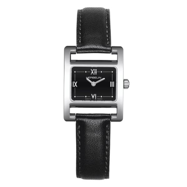 Herbelin V Avenue quartz black dial black leather strap 23,4 x 19 mm