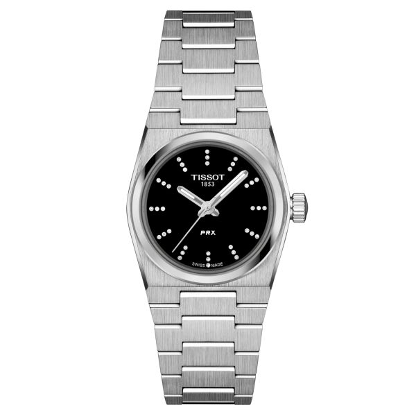 Montre Tissot PRX quartz index diamants cadran noir bracelet acier 25 mm T137.010.11.056.00