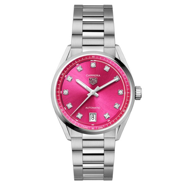 Montre TAG Heuer Carrera automatique index diamants cadran rose bracelet acier 36 mm WBN2318.BA0001