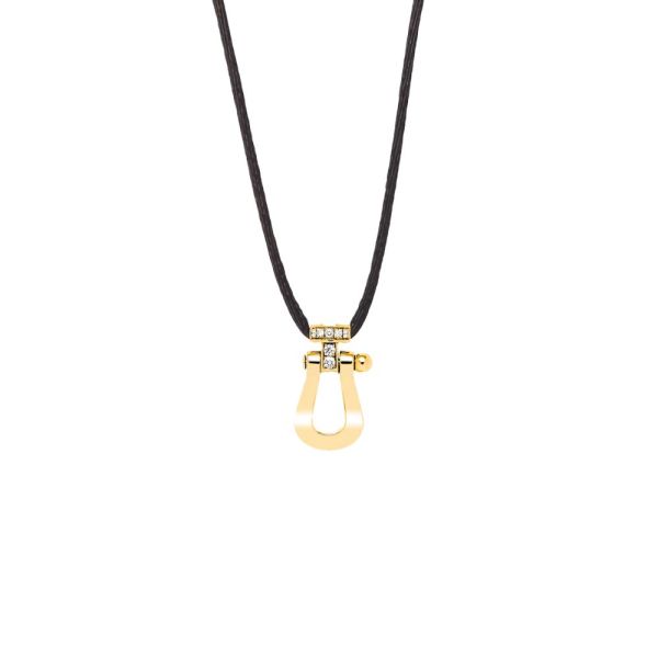 Fred Force 10 large model pendant in yellow gold and 7 diamonds on cord