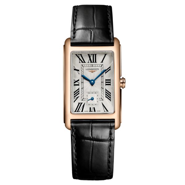 Longines DolceVita Rose Gold quartz watch silver dial black leather strap 23 x 37 mm L5.512.8.71.0