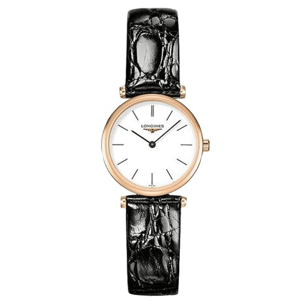 Longines La Grande Classique PVD Rose Gold quartz watch white dial black leather strap 24 mm L4.209.1.92.2