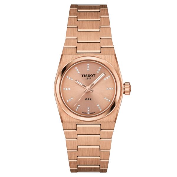 Tissot PRX quartz watch diamond index pink dial steel bracelet rose gold pvd 25 mm T137.010.33.506.00