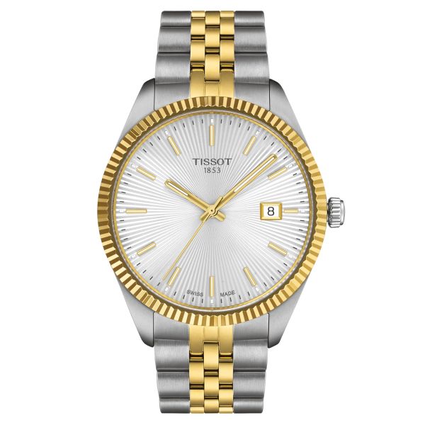 Tissot T-Classic Ballade quartz watch silver dial steel bracelet and yellow gold pvd 40 mm T156.410.22.031.00