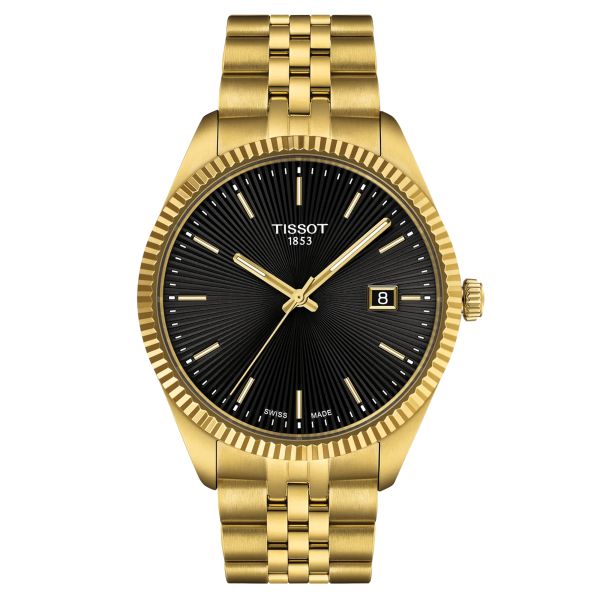 Montre Tissot T-Classic Ballade quartz cadran noir bracelet acier pvd or jaune 40 mm T156.410.33.051.00