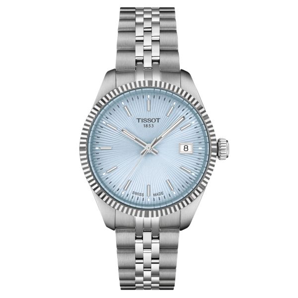 Tissot T-Classic Ballade quartz watch glacier blue dial steel bracelet 34 mm T156.210.11.351.00