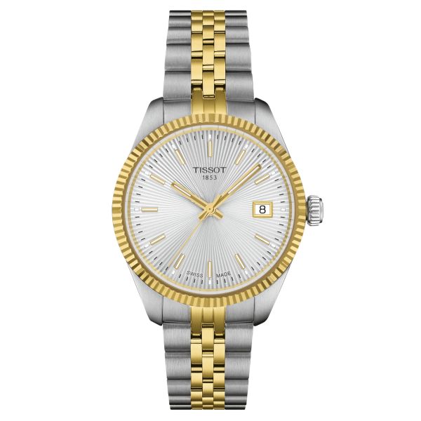 Montre Tissot T-Classic Ballade quartz cadran argent bracelet acier et pvd or jaune 34 mm T156.210.22.031.00