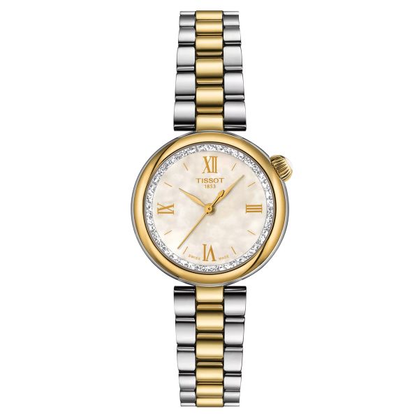 Tissot Désir quartz watch white mother-of-pearl dial steel bracelet and yellow gold pvd 28 mm T152.010.22.118.01