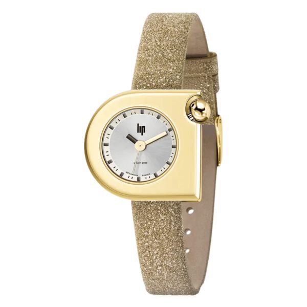 Lip Mach 2000 Mini Moon quartz silver dial golden leather strap 30 x 28 mm