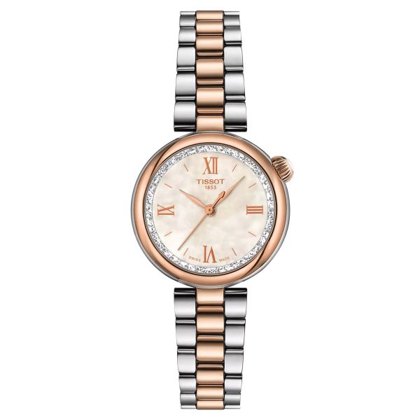 Tissot Désir quartz watch white mother-of-pearl dial steel bracelet and rose gold pvd 28 mm T152.010.22.118.00