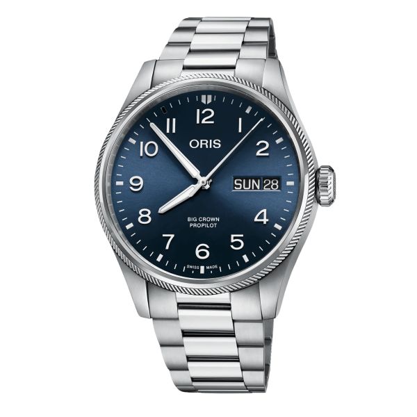 Montre Oris Aviation Big Crown Propilot Big Day Date automatique cadran bleu bracelet acier 44 mm