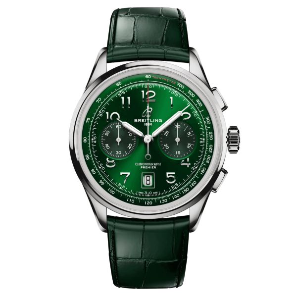 Breitling Premier B01 Chronograph automatic watch green dial green leather strap 42 mm AB0145371L1P2