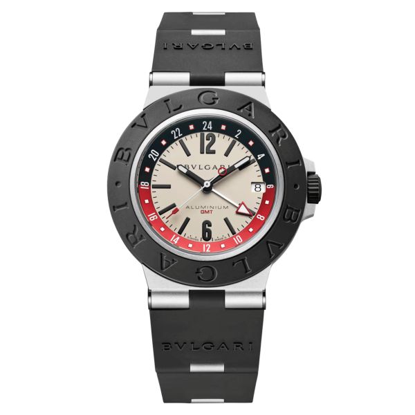 Bulgari Bvlgari Aluminium GMT automatic watch white dial black rubber strap 40 mm 103963