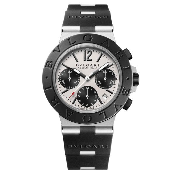 Bulgari Bvlgari Aluminium Automatic Chronograph watch grey dial black rubber strap 41 mm 103722