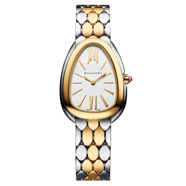 Bulgari Serpenti Seduttori quartz watch white opaline dial steel and yellow gold bracelet 33 mm 103955