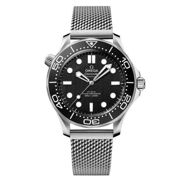 Montre Omega Seamaster Diver 300m Co-Axial Master Chronometer cadran noir bracelet acier milanais 42 mm