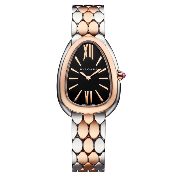 Bulgari Serpenti Seduttori quartz watch black dial steel and rose gold bracelet 33 mm 103799