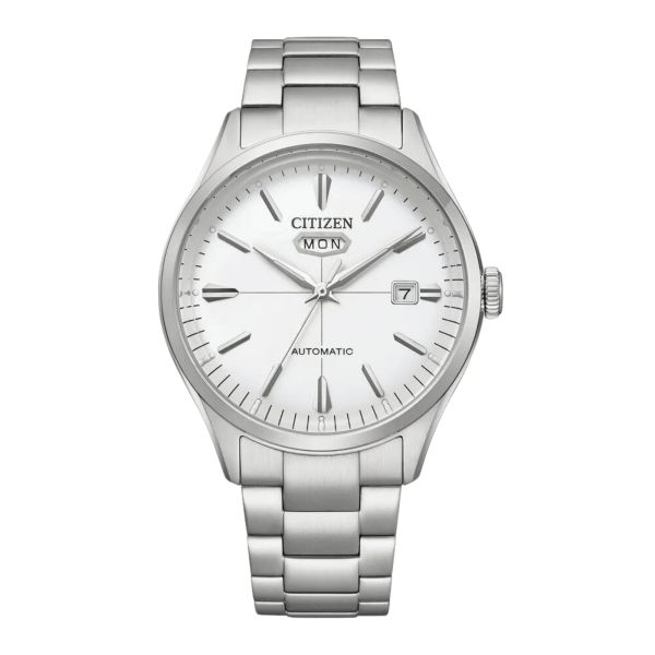 Citizen Crystal 7 Mechanical Day Date automatic white dial steel bracelet 40 mm