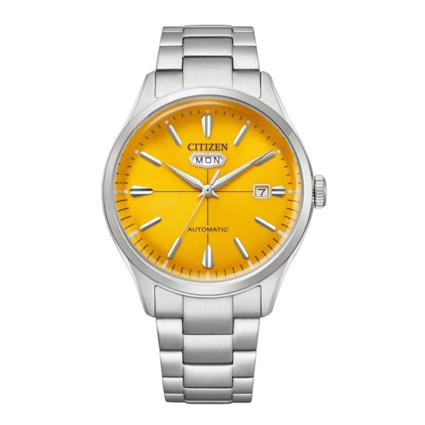 Citizen Crystal 7 Mechanical Day Date automatic yellow dial steel bracelet 40 mm