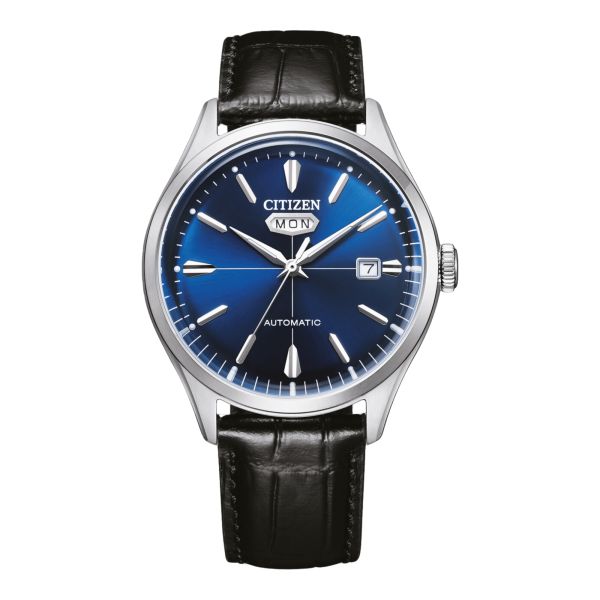 Citizen Crystal 7 Mechanical Day Date automatic blue dial leather strap 40 mm