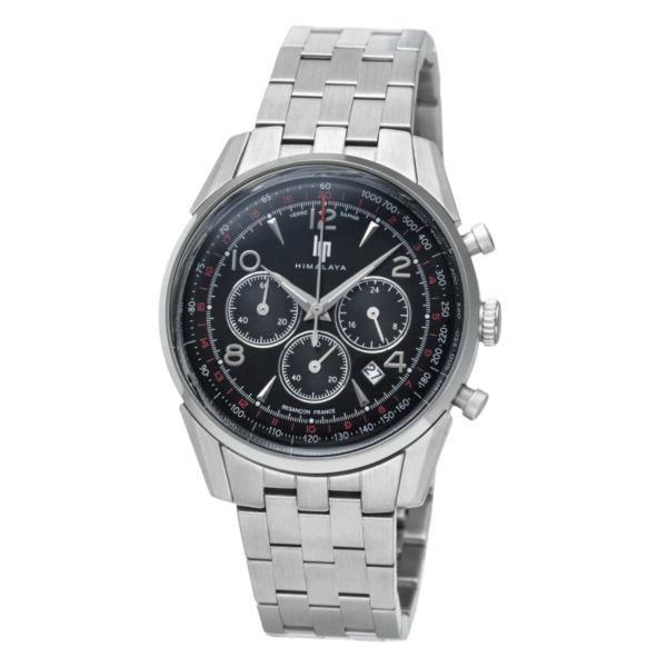 Lip Himalaya Chronograph quartz black dial steel bracelet 40 mm