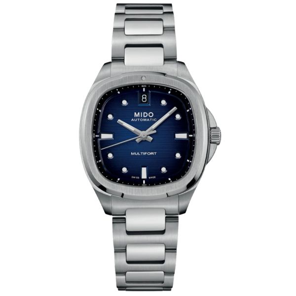 Montre Mido Multifort TV automatique index diamants cadran bleu bracelet acier 35 mm