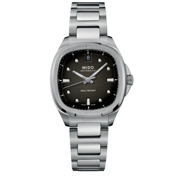 Montre Mido Multifort TV automatique index diamants cadran noir bracelet acier 35 mm