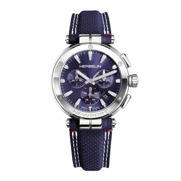 Montre Herbelin Newport Chrono quartz cadran bleu bracelet textile 40,5 mm