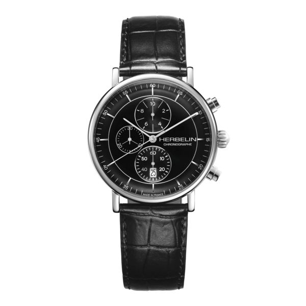 Herbelin Inspiration Chronograph quartz black dial leather strap 40 mm