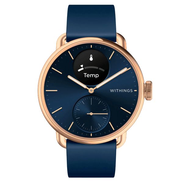 Withings ScanWatch 2 Rose Gold connected watch blue dial blue silicone strap 38 mm WSW 238 ROBLU