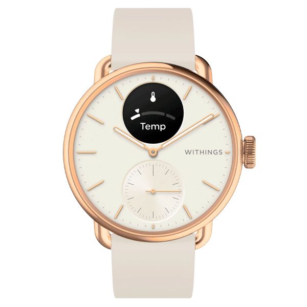 Withings ScanWatch 2 Rose Gold Connected watch white dial white silicone strap 38 mm WSW 238 ROWHI