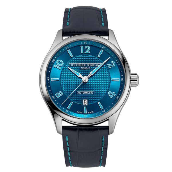 Montre Frédérique Constant Runabout Automatique cadran bleu électrique bracelet cuir 42 mm