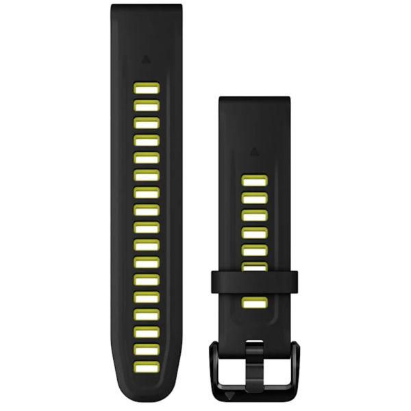 Bracelet de montre Garmin QuickFit® 20 en silicone Noir et jaune fluo - Adaptable Fenix 42 et 43 mm