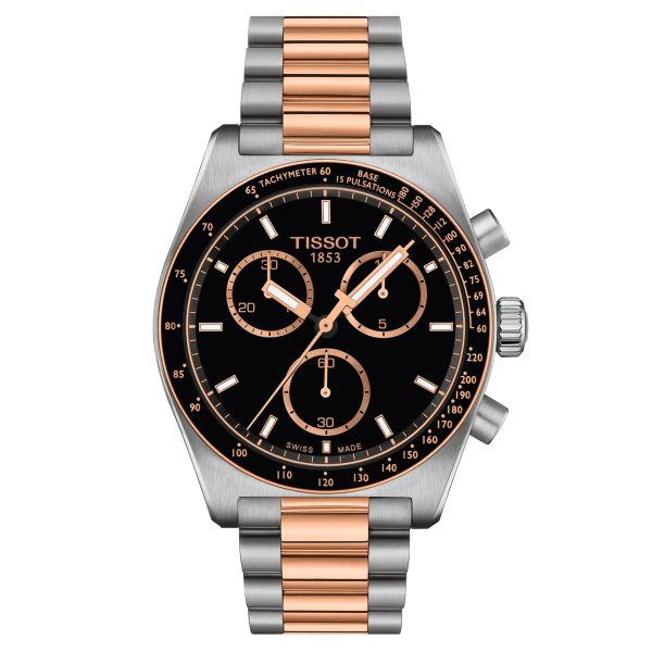 Montre Tissot T-Sport PR516 Chronographe quartz cadran noir bracelet acier pvd or rose 40 mm T149.417.22.051.01