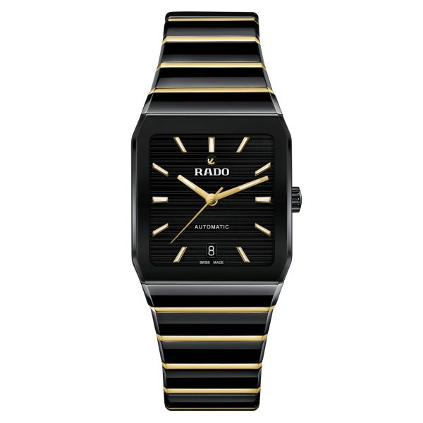 Montre Rado Anatom automatique cadran noir bracelet acier pvd or jaune et céramique noire 32,5 mm R10200152