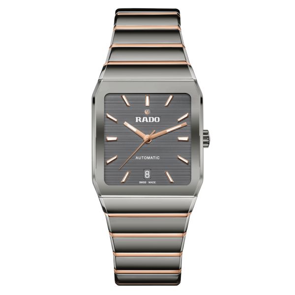 Montre Rado Anatom automatique cadran gris bracelet acier pvd or rose et céramique grise 32,5 mm R10203102