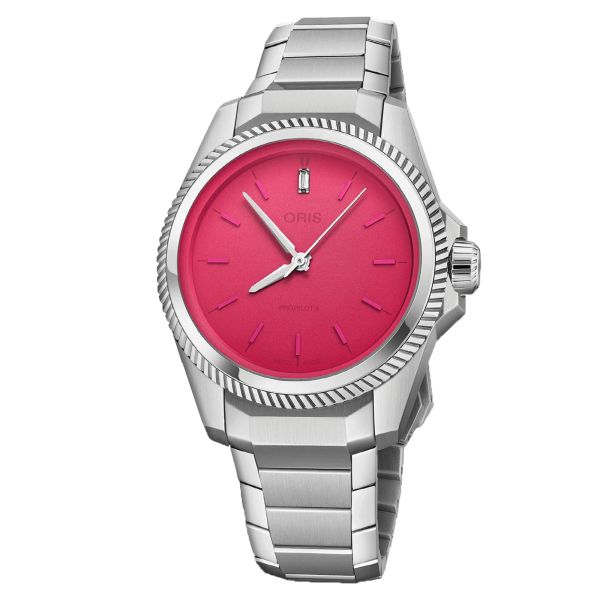 Montre Oris ProPilot X Miss Piggy automatique cadran rose bracelet acier 34 mm 01 531 7796 4158-07 8 17 05LC