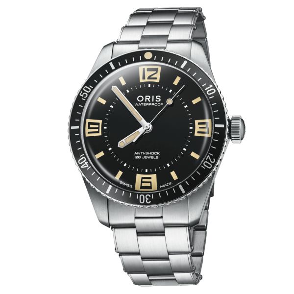 Montre Oris Divers 60TH Anniversary Edition automatique cadran noir bracelet acier 40 mm 01 733 7772 4034-Set