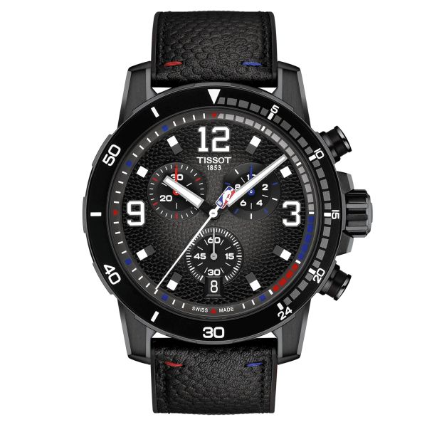 Montre Tissot Supersport Chronographe NBA quartz cadran anthracite bracelet cuir noir 45,5 mm T125.617.37.067.00